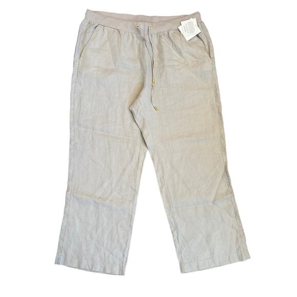 Ellen Tracy Pants - Ellen Tracy Women's Beige Tan Wide Leg Linen Pants Pull On Drawstring Size 1X